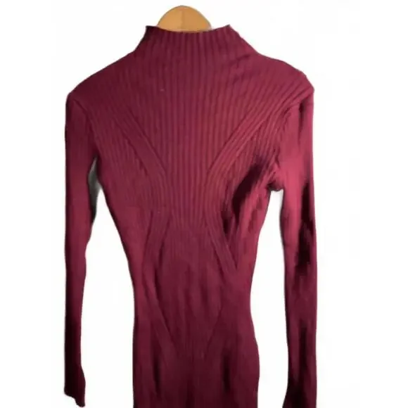 Timing Ribbed Sweater Bodycon dress  Burgundy Large - Picture 3 of 6